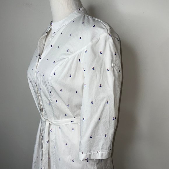 Vivienne Hu Cotton Button Shirt Dress Boat Print with Tie Size M - Picture 2 of 16